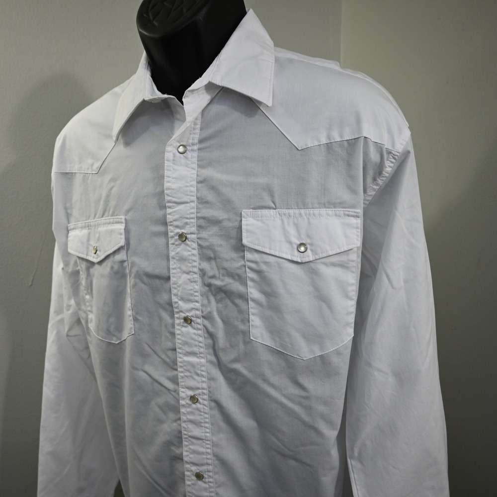 Wrangler Western Pearl Snap Shirt Mens Large White Long Sleeve Pockets